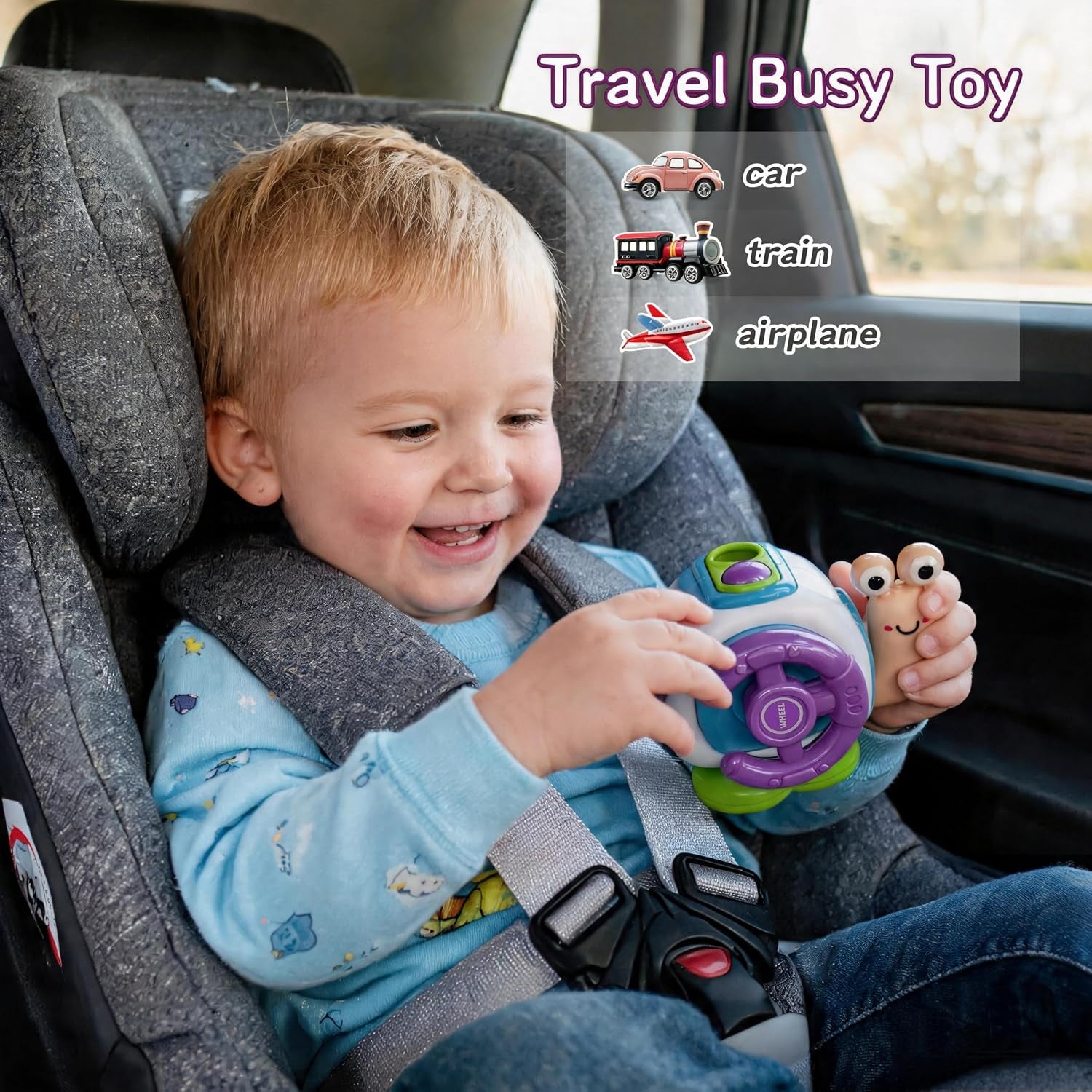 Montessori Toys for Toddlers 1-3 - Travel Activities Busy Board Cube - Baby Sensory Toys Gifts for 18+ Months 1 2 One Year Old Infant Boys Girls - Airplane Plane Car Travel Toys Educational Learning