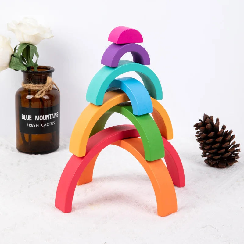 Wooden Rainbow Stacking Toy – Montessori Colour & Coordination Game for Childre