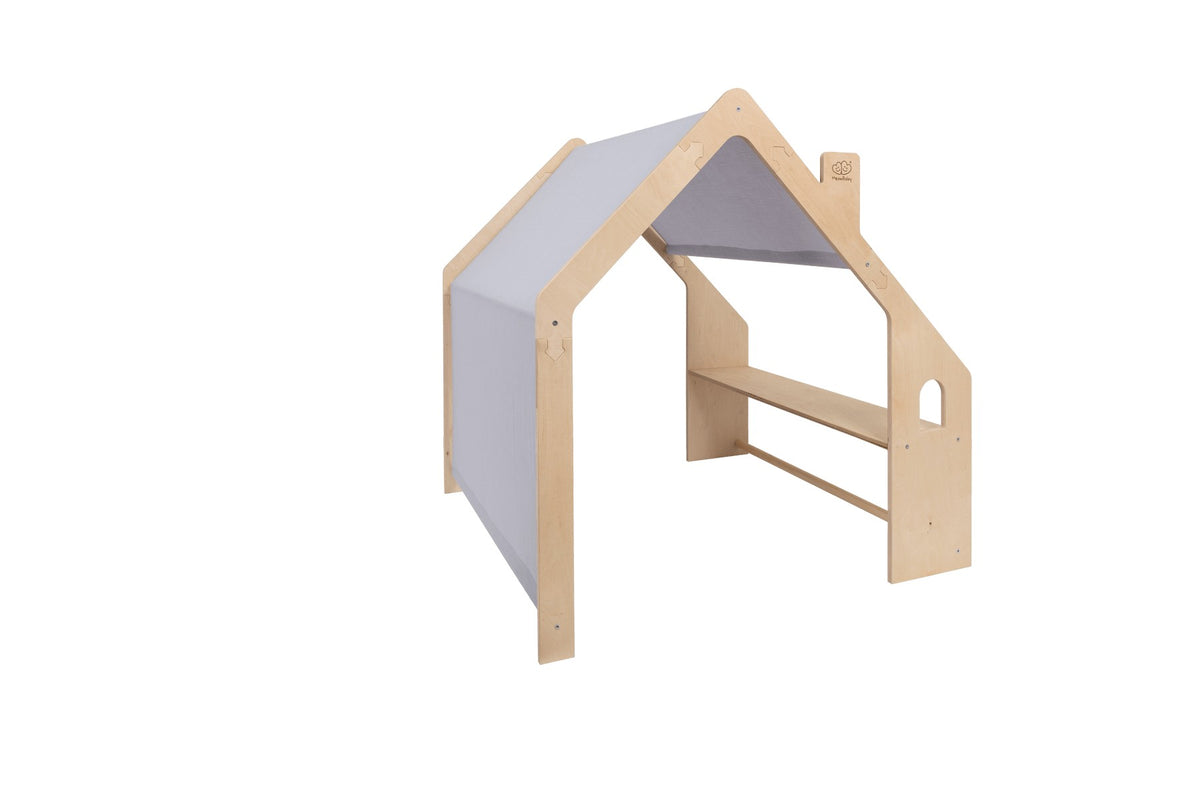 MeowBaby® Natural Wooden House for Kids - Blue Roof