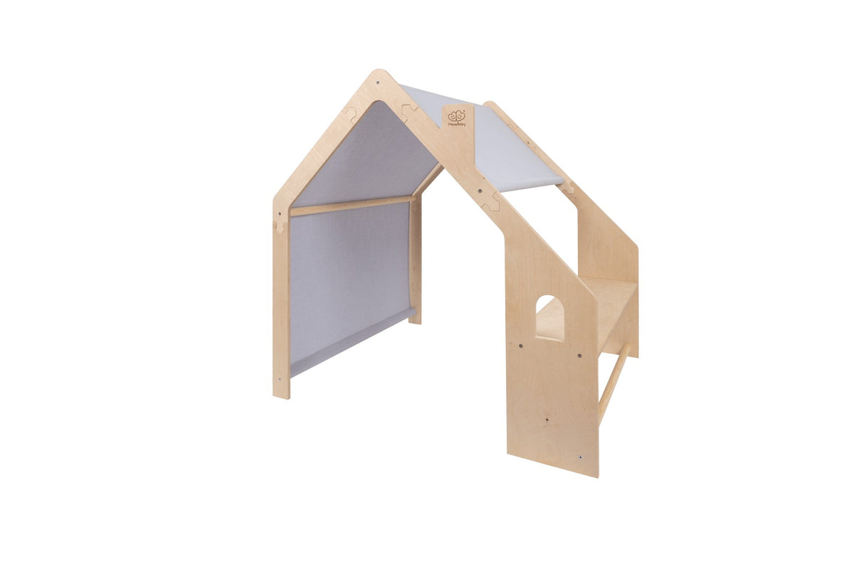 MeowBaby® Natural Wooden House for Kids - Blue Roof